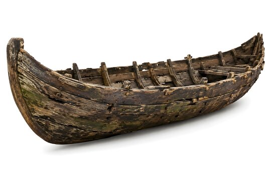 Old wooden boat with moss and weathered appearance
