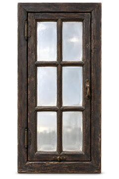 Classic black wooden double hung window with six panes