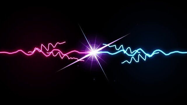 Neon pink and blue electric lightning clash with central lens flare energy burst electricity plasma