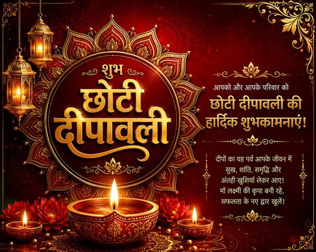 Choti diwali festive background with ornate pattern and traditional oil lamps