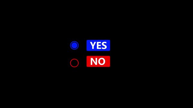 Yes or no choice selection icon animation with radio buttons for digital surveys, polls, and user feedback.