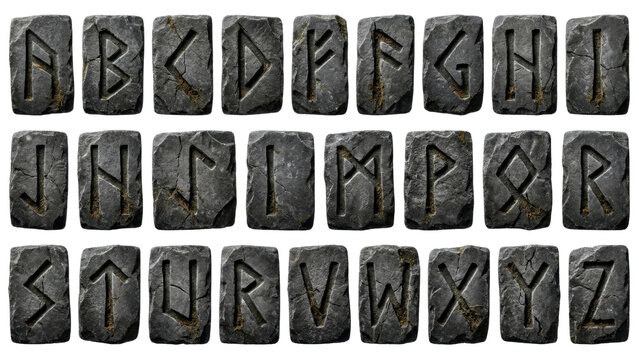 Alphabet letter stone engraving with ancient rune style carving design