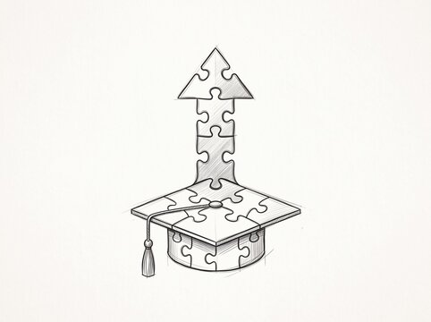 Hand Drawn Knowledge Staircase with Upward Arrow and Graduation Cap Education Concept
