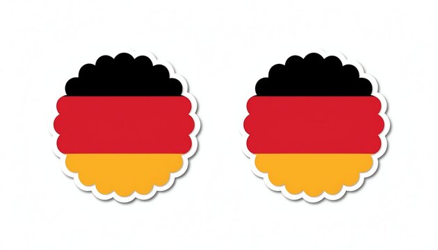 Germany flag stickers with scalloped edges, round German national emblem vector icons.