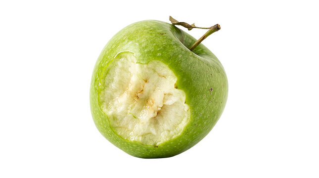 Green Apple with a Bite Taken Out, Revealing the Fruit's Interior Texture and Pale Flesh. Fresh Produce Concept.