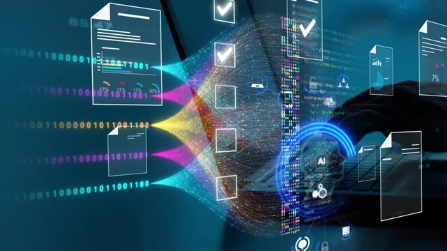 Ai Futuristic Document management concept, check electronic documents on digital documents on virtual screen Document Management System and process automation to efficiently document paperless operate