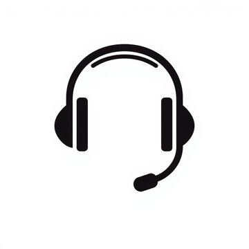 A simple black icon of a headset with a microphone attached