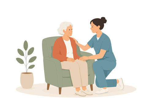 Caregiver Helping Elderly Woman at Home