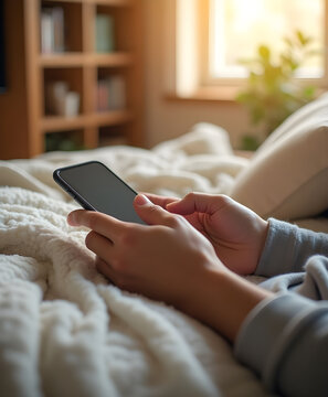 Person Using Smartphone on Bed