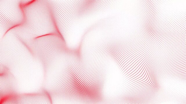 Abstract red dotted wave pattern moving smoothly on a white background an featuring a flowing composed