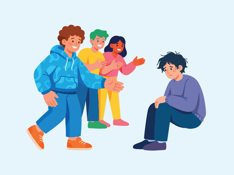 Teenager excluded while friends laugh together