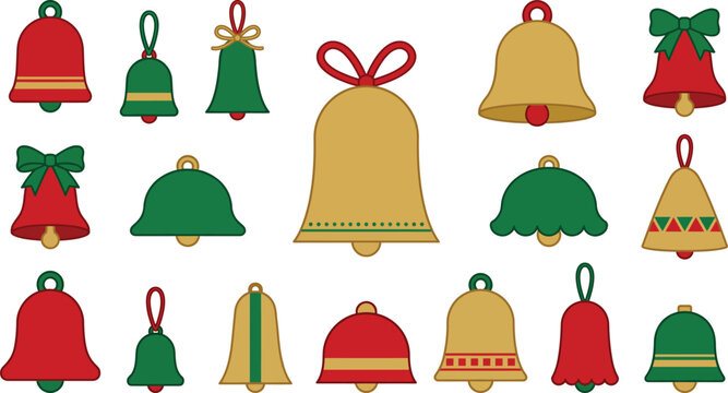 Collection of colorful christmas bells in a festive holiday arrangement