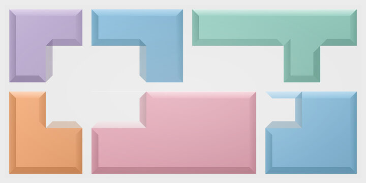 Colorful geometric l shaped blocks collection on transparent background