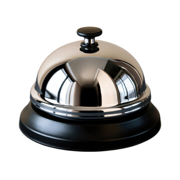 Polished metal service bell with black base and handle