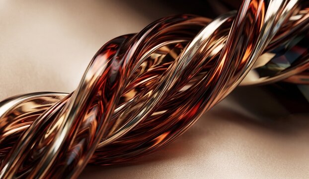 Twisted Copper Bronze Metallic Wires Abstract Luxury Background, 3D Render