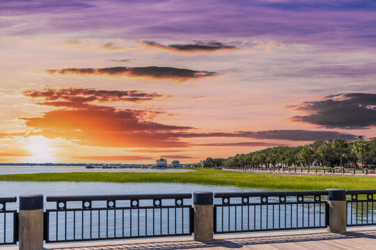 A gorgeous landscape Waterfront Park Pier in Charleston South Carolina USA