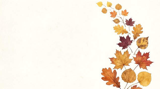 Beautiful autumn leaves border design with colorful maple and oak foliage on a clean white background