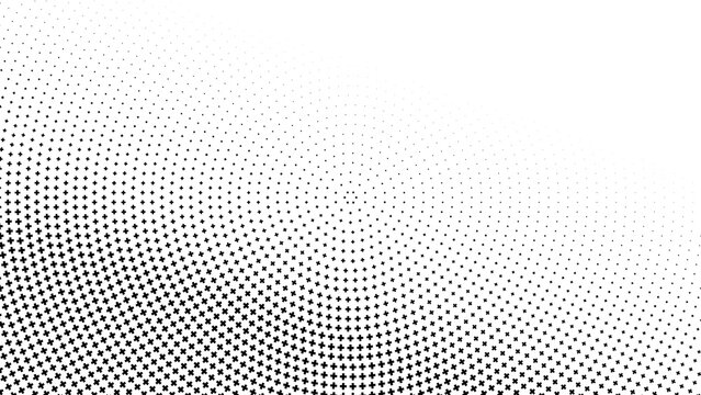 Black halftone dot pattern with radial gradient effect on a white background, featuring small circular shapes in a geometric arrangement