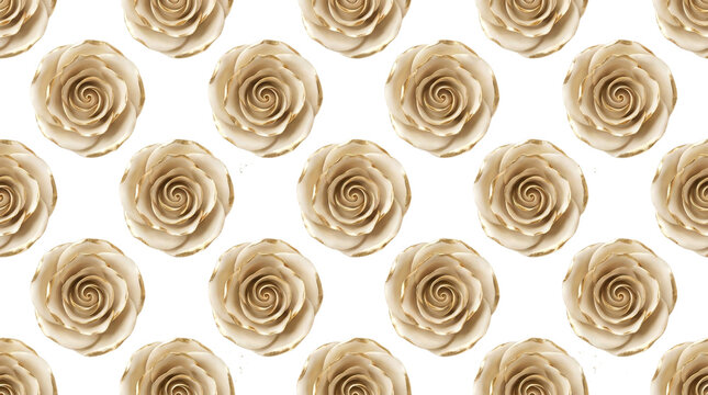 Seamless pattern of beige roses on white background for elegant floral textile design