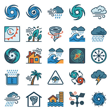 Weather Icons: Hurricane, Tornado, Storm, Wind, Rain, Flood, Climate