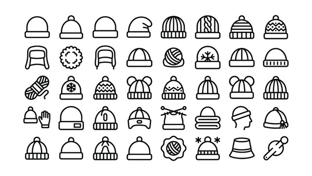 Collection of various winter hats and accessories illustrated with transparent background for design projects