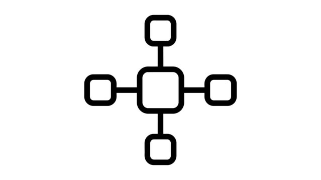 Central hub network diagram icon for connection and structure.