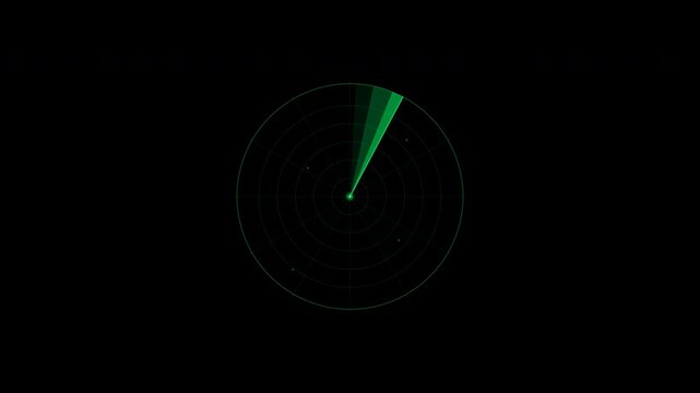 Futuristic green sonar radar continuously scanning a dark interface and detecting multiple targets with glowing echo pulses. Clean high-tech animation for navigation, surveillance, marine technology,