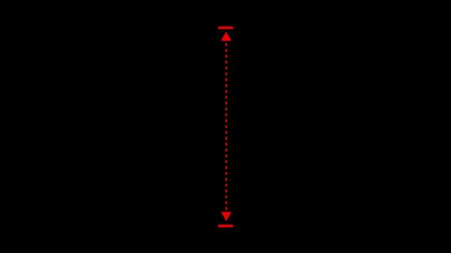 Minimalist vertical measurement animation with red arrows on black background, motion ui