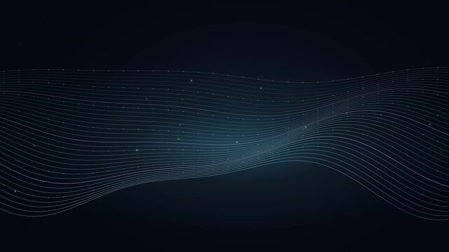 Flowing blue data wave mesh with glowing network particles