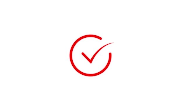 Minimalist red checkmark animation on white background, success and approval symbol tick approved confirm