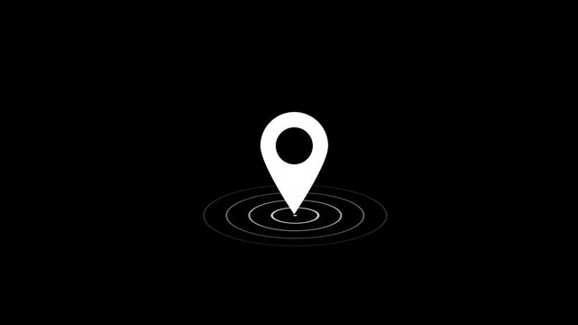 Animated map location pin with pulsing radar circles on black background, navigation