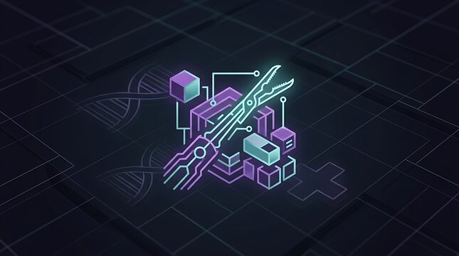Gene Editing Technology Concept with CRISPR Scissors and DNA Helix on Digital Background