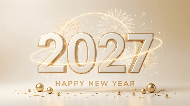 Golden 2027 new year celebration with festive decorations and ornaments