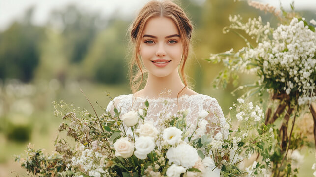 Ai young woman in the field of flowers