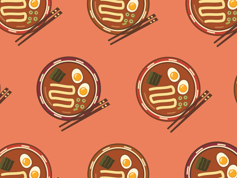 Ramen Noodles And Eggs Overhead Restaurant Background