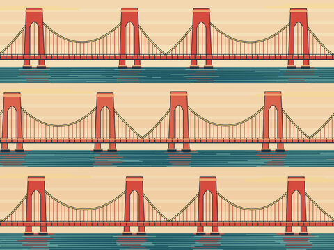 Architectural Suspension Bridge Print With Sweeping Cables