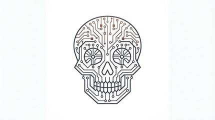 Fototapeta premium Circuit skull icon on a white background detailed line art