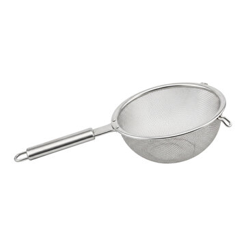 Stainless steel mesh kitchen strainer with handle