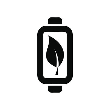 Smartwatch icon with a leaf symbol displays eco technology on a white backdrop.