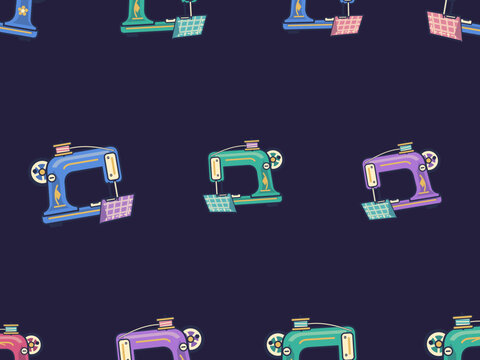 Retro Sewing Machine Collection With Fabric Swatches