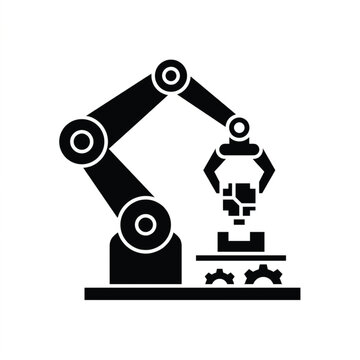 Robotic arm icon representing industrial automation is isolated on a white background.