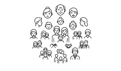 Obraz premium Human face and people group line icon collection for family friends team and community