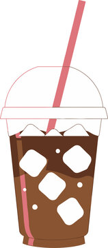 Iced coffee in plastic cup with straw vector illustration isolated on transparent background