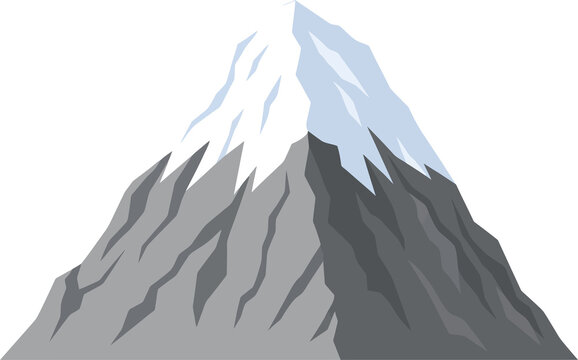 Stylized mountain peak illustration with snowcap isolated on transparent background