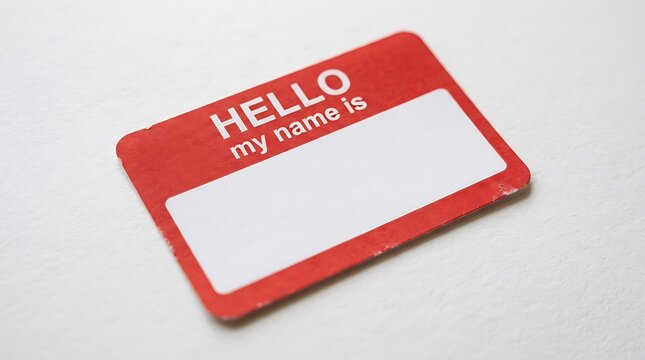 Blank red hello my name is sticker name tag isolated on white background