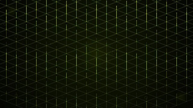 Animated background showing a digital grid with glowing yellow lines and dots over a black backdrop, ideal for techthemed overlays or looping motion graphics.