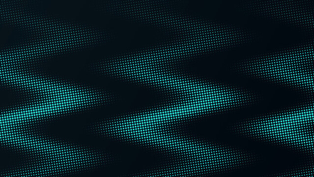 Abstract dark background, with a flowing, cyan wavy halftone, dot pattern, digital, technology texture, lines, gradient