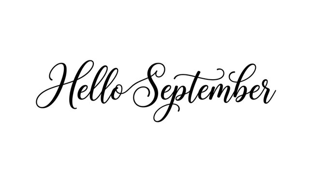 Hello september elegant cursive lettering isolated on white background