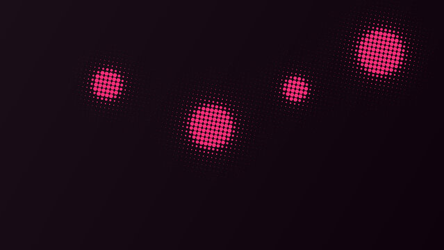 Abstract dark background, with scattered glowing, pink circular halftone, dot clusters, digital, light effect, bokeh, texture, pattern