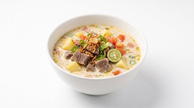 Indonesian Soto Betawi on White Background